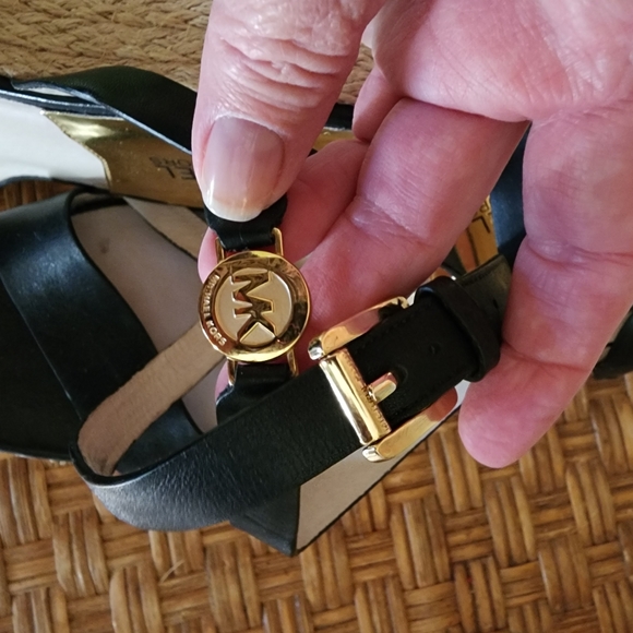 MICHAEL KORS Black Leather JALITA Jute PLATFORM Strappy MK Logo SANDALS - Picture 10 of 16